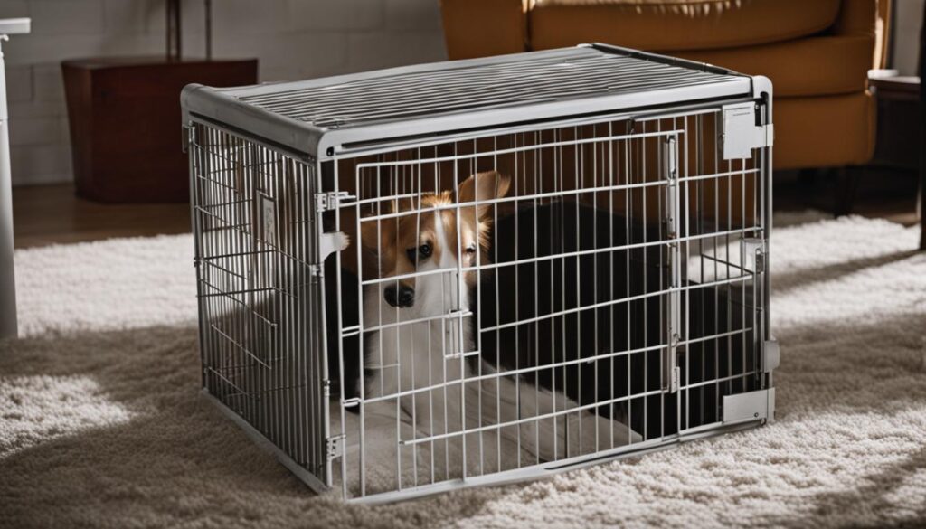 dog cone in a crate